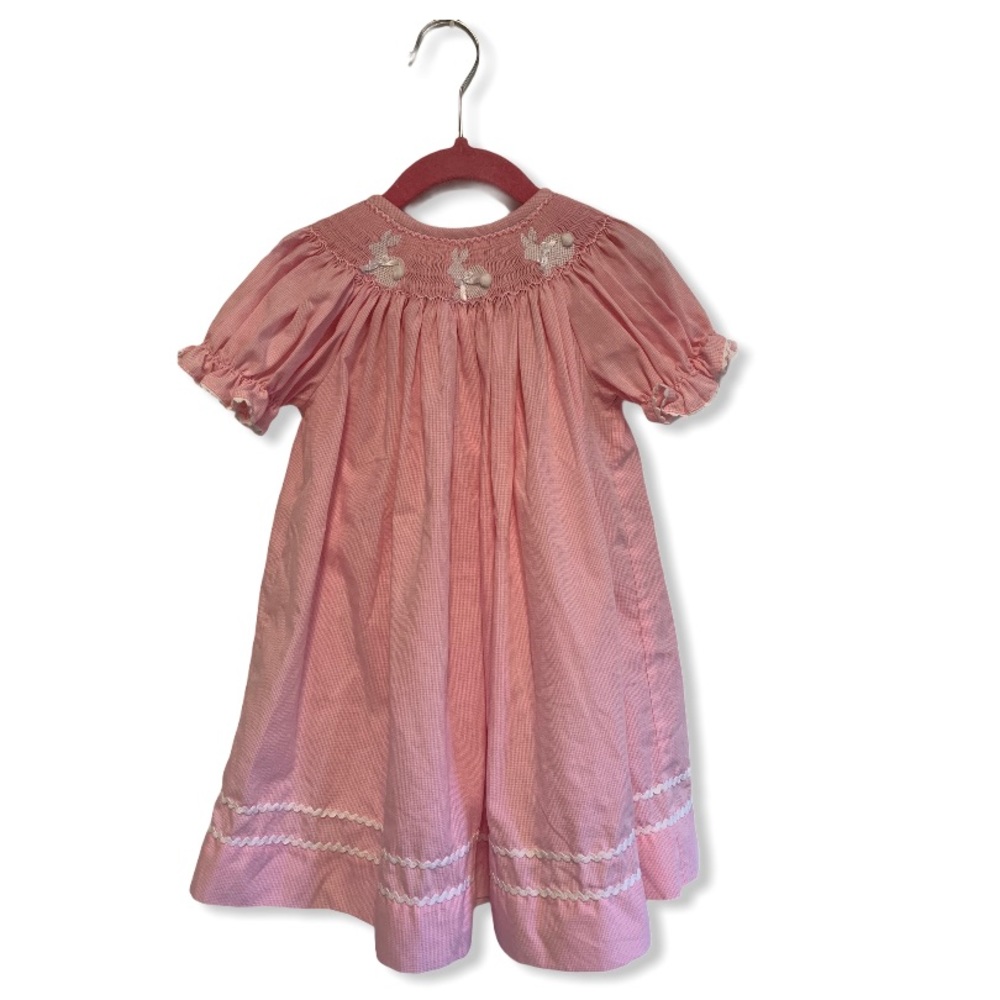 Girls Smocked Pink Dress with Puff Sleeves
